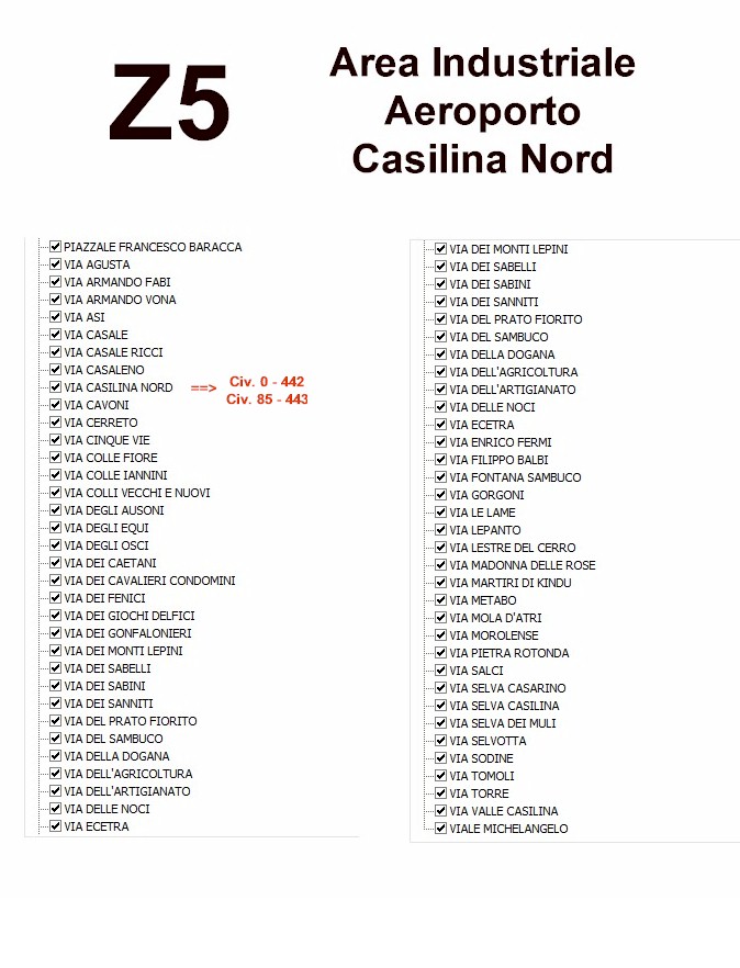 Zona 5 - Elenco Aree